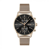 Hugo Boss Associate Black Dial Rose Gold Mesh Bracelet Watch for Men - 1513806 Authentic Buy Shop Now