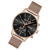 Hugo Boss Associate Black Dial Rose Gold Mesh Bracelet Watch for Men - 1513806 Authentic Buy Shop Now