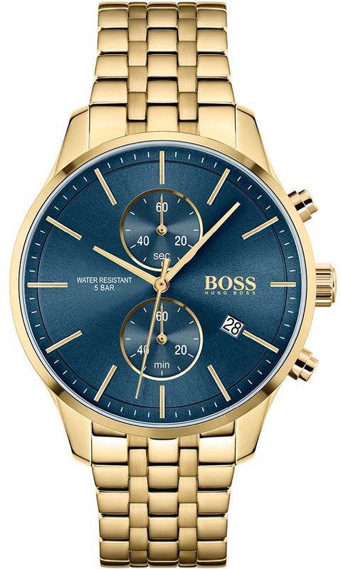 Hugo Boss Associate Blue Dial Gold Steel Strap Watch for Men - 1513841 Authentic Buy Shop Now