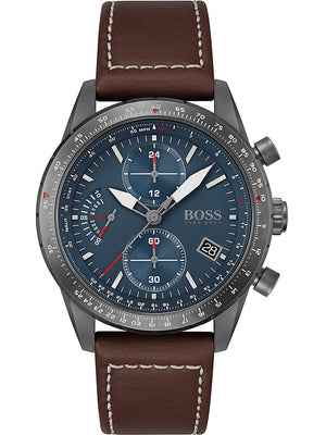 Hugo Boss Pilot Edition Blue Dial Brown Leather Strap Watch for Men - 1513852 Authentic Buy Shop Now