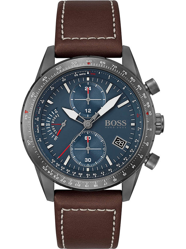 Hugo Boss Pilot Edition Blue Dial Brown Leather Strap Watch for Men - 1513852 Authentic Buy Shop Now
