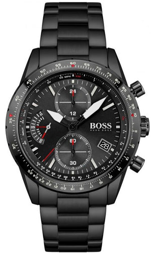 Hugo Boss Pilot Edition Chronograph Black Dial Black Steel Strap Watch for Men - 1513854 Authentic Buy Shop Now