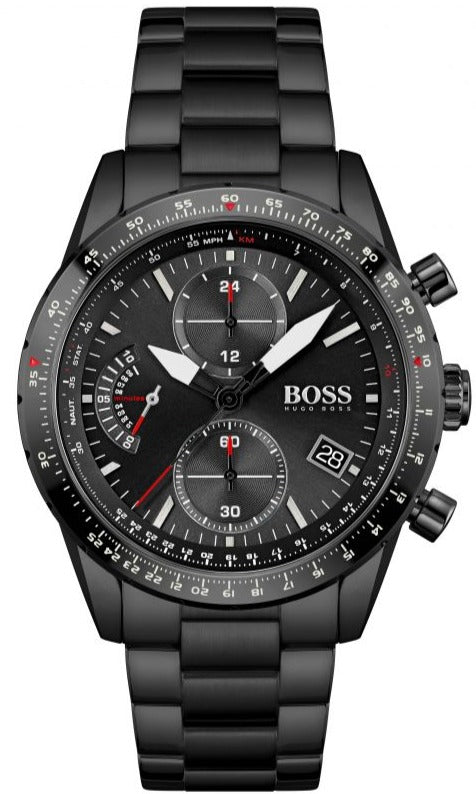 Hugo Boss Pilot Edition Chronograph Black Dial Black Steel Strap Watch for Men - 1513854 Authentic Buy Shop Now