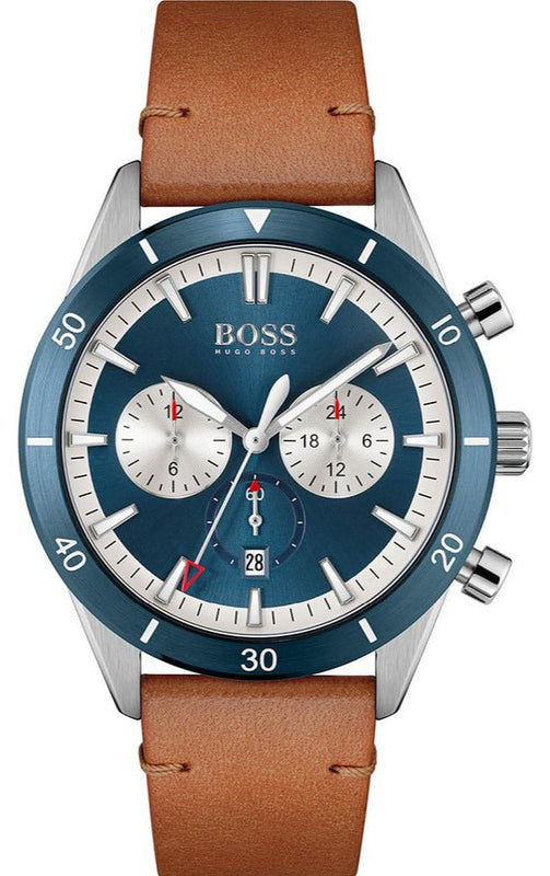 Hugo Boss Santiago Blue Dial Brown Leather Strap Watch for Men - 1513860 Authentic Buy Shop Now