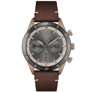 Hugo Boss Santiago Chronograph Grey Dial Brown Leather Strap Watch for Men - 1513861 Authentic Buy Shop Now