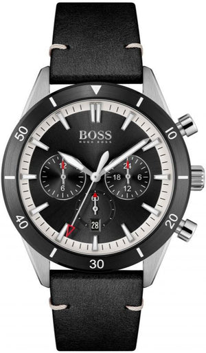 Hugo Boss Chronograph Black Dial Black Leather Strap Watch for Men - 1513864 Authentic Buy Shop Now