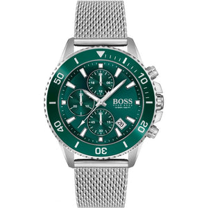 Hugo Boss Admiral Green Dial Silver Mesh Bracelet Watch for Men - 1513905 Authentic Buy Shop Now
