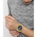 Hugo Boss Globetrotter Chronograph Black Dial Gold Steel Strap Watch for Men - 1513932 Authentic Buy Shop Now
