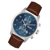 Hugo Boss Skymaster Blue Dial Brown Leather Strap Watch for Men - 1513940 Authentic Buy Shop Now