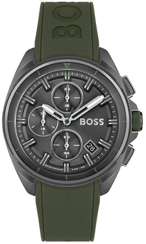 Hugo Boss Volane Chronograph Grey Dial Green Rubber Strap Watch For Men - 1513952 Authentic Buy Shop Now