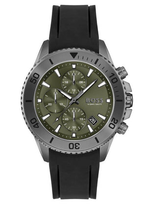 Hugo Boss Admiral Green Dial Black Silicon Rubber Strap Watch for Men - 1513967 Authentic Buy Shop Now