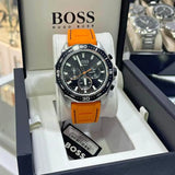Hugo Boss Energy Chronograph Quartz Black Dial Orange Rubber Strap Watch For Men - 1513970 Authentic Buy Shop Now