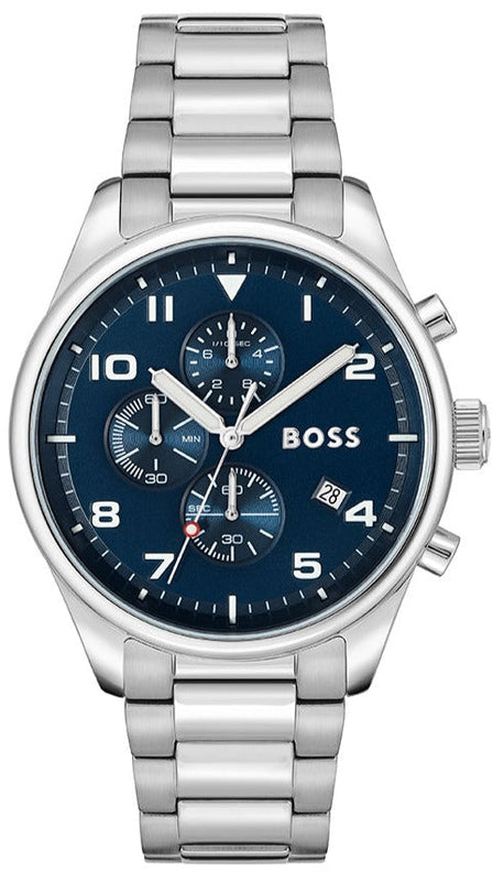 Hugo Boss View Chronograph Blue Dial Silver Steel Strap Watch For Men - 1513989 Authentic Buy Shop Now