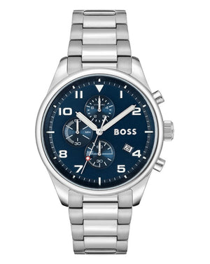 Hugo Boss View Chronograph Blue Dial Silver Steel Strap Watch For Men - 1513989 Authentic Buy Shop Now