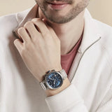 Hugo Boss One Chronograph Blue Dial Silver Steel Strap Watch For Men - 1513999 Authentic Buy Shop Now