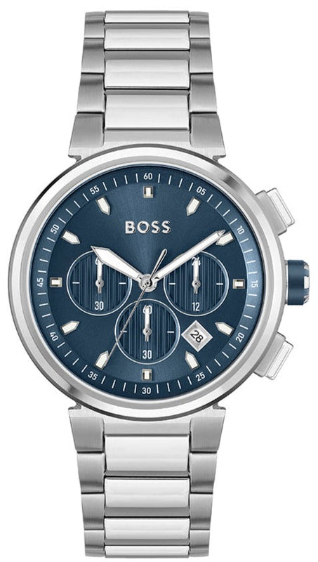 Hugo Boss One Chronograph Blue Dial Silver Steel Strap Watch For Men - 1513999 Authentic Buy Shop Now