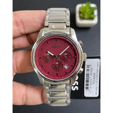 Hugo Boss Trace Chronograph Red Dial Silver Steel Strap Watch For Men - 1514004 Authentic Buy Shop Now