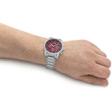 Hugo Boss Trace Chronograph Red Dial Silver Steel Strap Watch For Men - 1514004 Authentic Buy Shop Now