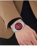 Hugo Boss Trace Chronograph Red Dial Silver Steel Strap Watch For Men - 1514004 Authentic Buy Shop Now