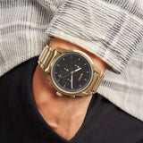 Hugo Boss Trace Chronograph Black Dial Gold Steel Strap Watch For Men - 1514006 Authentic Buy Shop Now