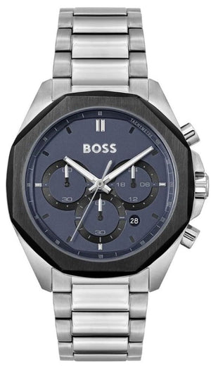 Hugo Boss Cloud Chronograph Blue Dial Silver Steel Strap Watch For Men - 1514015 Authentic Buy Shop Now
