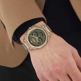 Hugo Boss Classic Chronograph Green Dial Beige Gold Steel Strap Watch For Men - 1514019 Authentic Buy Shop Now