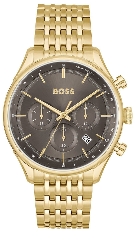 Hugo Boss Gregor Chronograph Grey Dial Gold Steel Strap Watch For Men - 1514051 Authentic Buy Shop Now