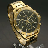 Hugo Boss Troper Chronograph Green Dial Gold Steel Strap Watch For Men - 1514059 Authentic Buy Shop Now