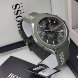 Hugo Boss Velocity Chronograph Green Dial Green Rubber Strap Watch For Men - 1514060 Authentic Buy Shop Now