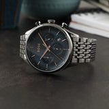 Hugo Boss Gregor Chronograph Blue Dial Grey Steel Strap Watch For Men - 1514083 Authentic Buy Shop Now