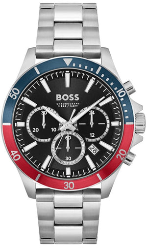 Hugo Boss Troper Chronograph Black Dial Silver Steel Strap Watch For Men - 1514108 Authentic Buy Shop Now