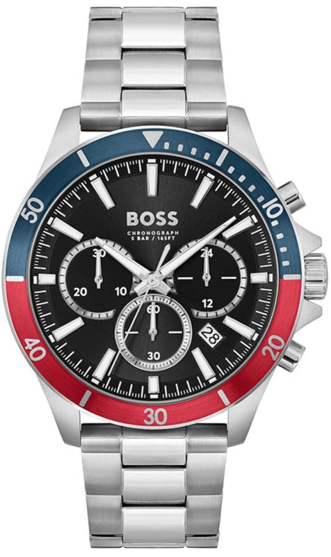 Hugo Boss Troper Chronograph Black Dial Silver Steel Strap Watch For Men - 1514108 Authentic Buy Shop Now