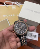 Michael Kors Lexington Chronograph Black Dial Two Tone Steel Strap Watch for Men - MK8561 Authentic Buy Shop Now