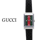 Gucci G-Frame Mother of Pearl Green & Red Dial Black Leather Strap Watch For Women - YA147403 Authentic Buy Shop Now