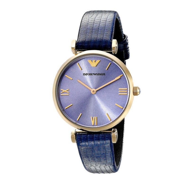 Emporio Armani Gianni T Bar Blue Dial Blue Leather Strap Watch For Women - AR1875 Authentic Buy Shop Now