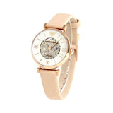 Emporio Armani Meccanico Silver Skeleton Dial Beige Leather Strap Watch For Women - AR60001 Authentic Buy Shop Now