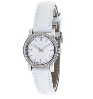 Burberry The City Diamonds Silver Dial White Leather Strap Watch for Women - BU9221 Authentic Buy Shop Now