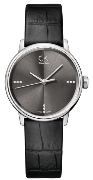 Calvin Klein Grey Dial Black Leather Strap Watch for Women - K2Y2Y1CU Authentic Buy Shop Now