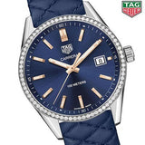 Tag Heuer Carrera Quartz Diamonds Blue Dial Blue Leather Strap Watch for Women - WAR1114.FC6391 Authentic Buy Shop Now