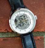 Fossil Townsman Automatic Skeleton White Dial Black Leather Strap Watch for Men - ME3085 Authentic Buy Shop Now