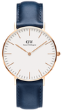 Daniel Wellington Classic Somerset White Dial Blue Leather Strap Watch For Men - DW00100121 Authentic Buy Shop Now