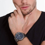 Diesel Mega Chief Chronograph Blue Dial Black Steel Strap Watch For Men - DZ4329 Authentic Buy Shop Now