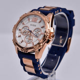 Guess Interpid White & Rose Gold Dial Blue Silicone Strap Watch For Women - W0325L8 Authentic Buy Shop Now