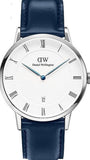 Daniel Wellington Dapper Somerset White Dial Blue Leather Strap Watch For Men - DW00100192