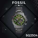Fossil Bannon Multifunction Chronograph Green Dial Grey Steel Strap Watch for Men - BQ2504 Authentic Buy Shop Now