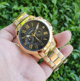 Fossil Grant Chronograph Black Dial Gold Steel Strap Watch for Men - FS4815 Authentic Buy Shop Now