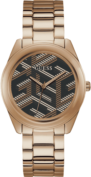 Guess Cubed Analog Black Dial Rose Gold Steel Strap Watch For Women - GW0607L3 Authentic Buy Shop Now