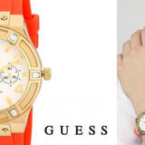 Guess Jet Setter Golden Dial Orange Rubber Watch For Women - W0564L2 Authentic Buy Shop Now