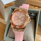 Guess Rose Gold Dial with Diamonds Pink Rubber Strap Watch For Women - W1053L3 Authentic Buy Shop Now