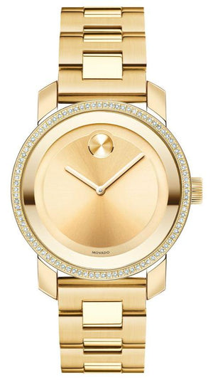 Movado Bold Diamonds Gold Dial Gold Steel Strap Watch for Women - 3600150 Authentic Buy Shop Now